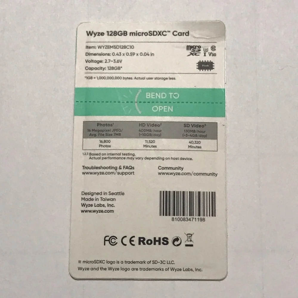 Wyze 128GB microSDXC Card Class 10 Brand New Sealed